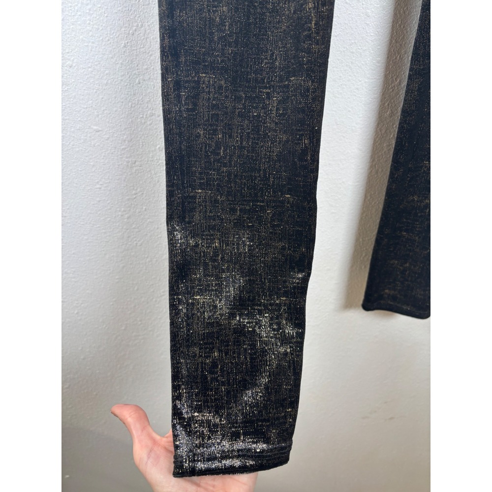 SPANX Shape Small Velvet Black Gold Metallic Textured High Waist Leggings Shine - Picture 4 of 14
